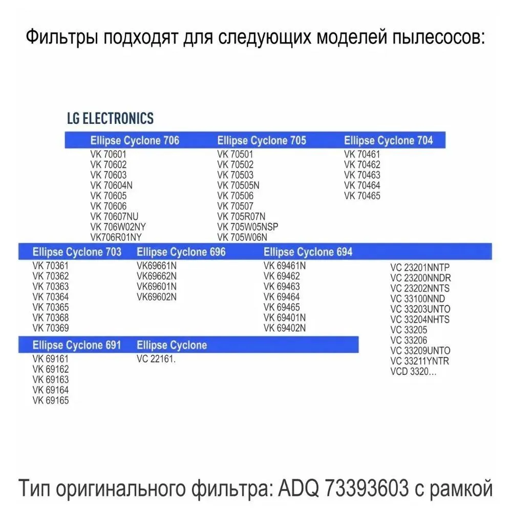 Моторный фильтр для пылесосов LG серий Ellipse Cyclone, ADQ73393603 с рамкой